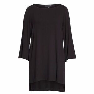 Eileen Fisher XL Black Viscose Jersey Bateau Neck Tunic High Low Hem Stretch